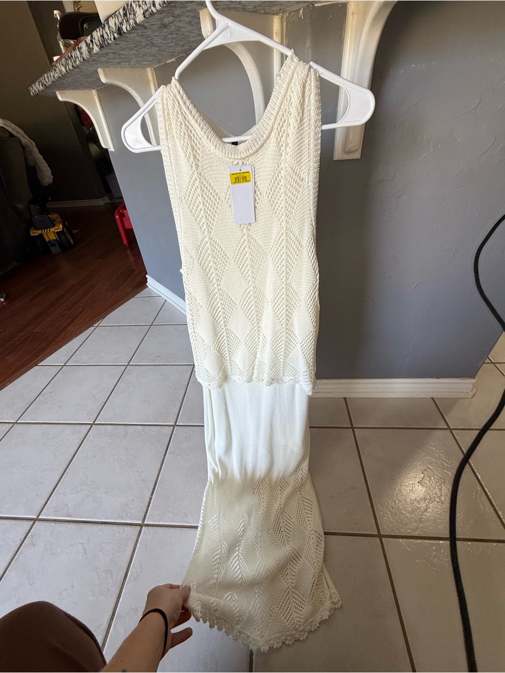 Sleeveless Cream Crochet Maxi Dress - Lightweight Tank Silhouette